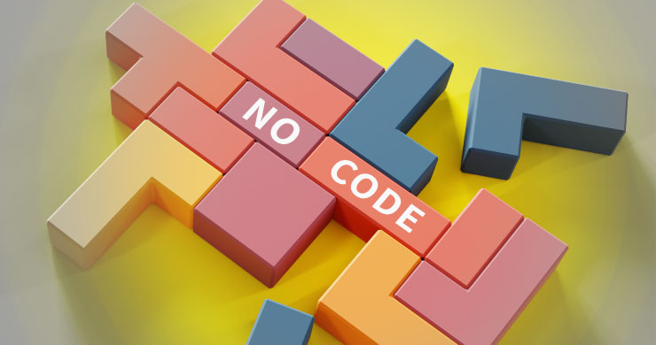 NOとCODEのブロックを組み合わせて『NO CODE』と読める立体ブロック