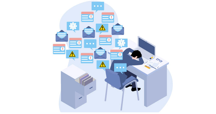 形式や保存先がバラバラな不具合データが散在し、探し出せずに調査を断念する様子から、集めたデータの活用が進まない現場の課題を表したイラスト