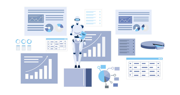 不具合データをAIが継続的に解析・監視し、原因分析の均一化や傾向把握による再発防止を実現する、品質管理の高度化を表したイメージイラスト