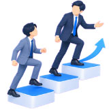 担当者が進行方向を示し、顧客とともに活用・定着から次の改善段階へ進んでいく様子